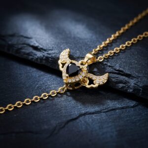  Gold Angel Wing With Black Heart Necklace