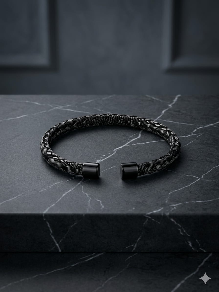Silver Braided Metal Cuff Bracelet - Image 2